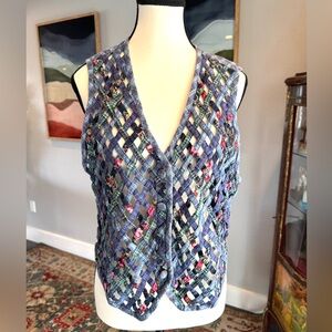 Petite Sophisticate Blue and Pink Woven Vest